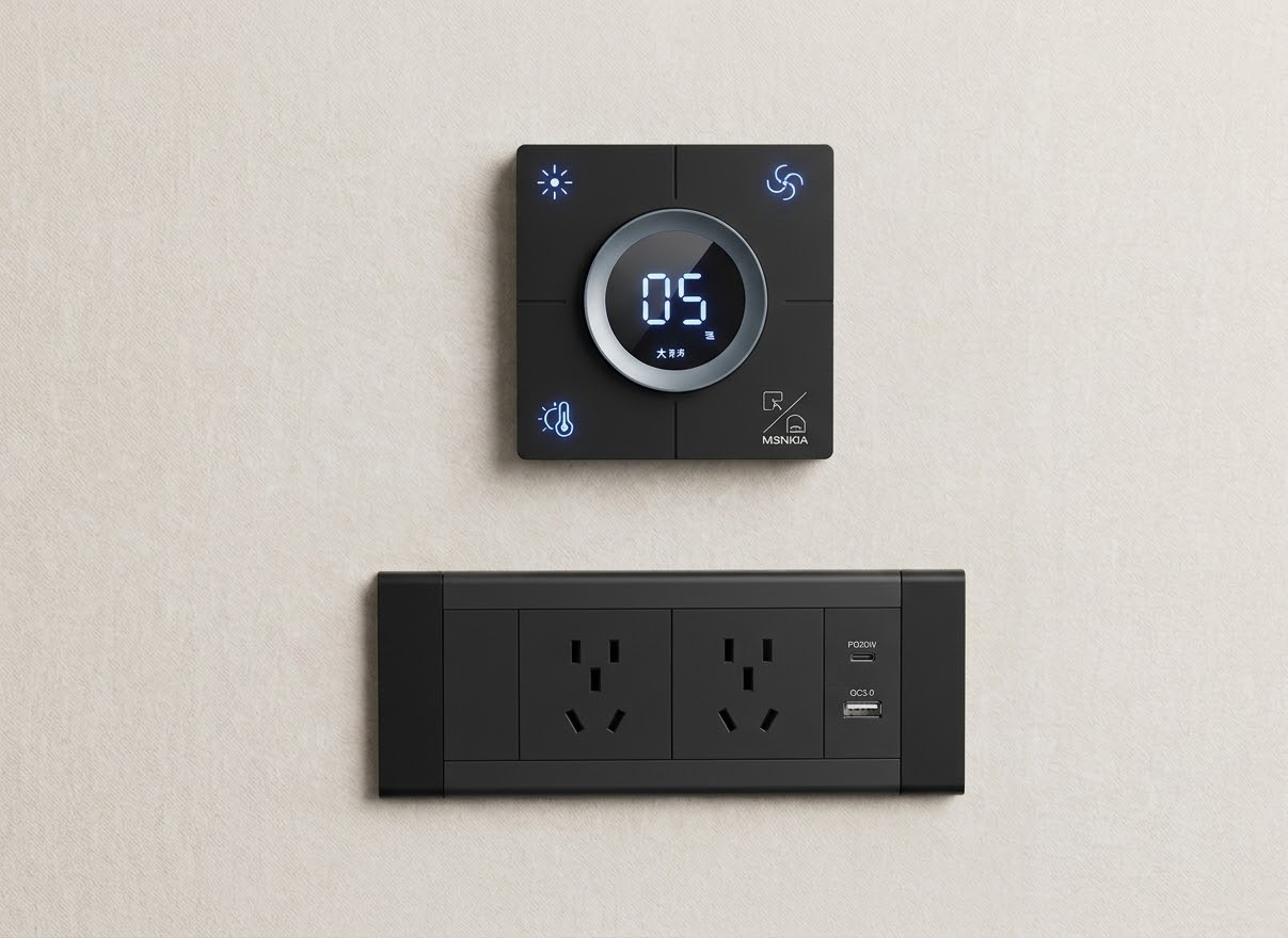 Panel de enchufes, puertos USB y regulador de luz MuteOffice